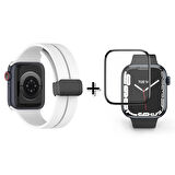 Forzacase Apple Watch 9 45 mm Uyumlu Manyetik Tokalı Silikon Kordon Kayış + Ekran Koruma Filmi - FC272