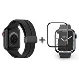 Forzacase Apple Watch 9 45 mm Uyumlu Manyetik Tokalı Silikon Kordon Kayış + Ekran Koruma Filmi - FC272