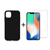 Forzacase iPhone 12 Liquid İçi Kadife Lansman Silikon Kılıf + Temperli Cam Ekran Koruyucu