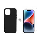 Forzacase iPhone 14 Pro Max Liquid İçi Kadife Lansman Silikon Kılıf + Temperli Cam Ekran Koruyucu