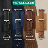 Forzacase Apple Watch SE 2 44mm ile uyumlu Suni Deri Kordon Kayış - FC1242