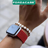 Forzacase Apple Watch 9 45mm için Hasır Örgü Solo Loop Kordon Kayış - FC401