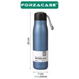 Forzacase Paslanmaz Çelik 500 ml Sıcak Soğuk Tutan Çay Kahve Su İpli El Termosu - FC433 Mavi