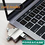 Forzacase Lightning Type-C Micro USB to USB Flash Bellek ve SD / TF Kart Okuyucu Adaptör - FC459 Gümüş