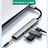Forzacase 4in1 Type C + 3.5mm Jack + Çift Usb Girişli Port Çoğaltıcı Hub OTG Adaptör - FC484