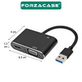 Forzacase USB 3.0 to HDMI VGA Çevirici 3.5mm Aux Destekli Adaptör Görüntü ve Ses Aktarıcı - FC498