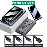 Forzacase 10000 Mah Powerbank LED Panelli Çift Usb Çıkışlı Type-C Micro USB Lightning Kablolu FC580