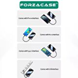 Forzacase 10000 Mah Powerbank LED Panelli Çift Usb Çıkışlı Type-C Micro USB Lightning Kablolu FC580
