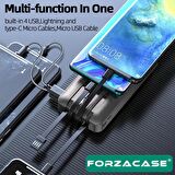 Forzacase 8000 Mah Powerbank LED Panelli Çift Usb Çıkışlı Type-C Micro USB Lightning Kablolu- FC580