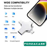Forzacase Micro USB Type-C Lightning to 4 in 1 OTG USB Çevirci Adaptör - FC754
