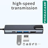 Forzacase Notebook Macbook Type-C Görüntü Aktarıcı 5in1 Ethernet USB HDMI Çevirici Hub HDTV FC799