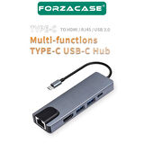 Forzacase Notebook Macbook Type-C Görüntü Aktarıcı 5in1 Ethernet USB HDMI Çevirici Hub HDTV FC799