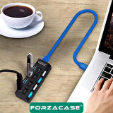 Forzacase Işıklı Düğmeli 4 Port USB 3.0 Port Çoğaltıcı Hub Switch - FC800