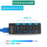 Forzacase Işıklı Düğmeli 4 Port USB 3.0 Port Çoğaltıcı Hub Switch - FC800