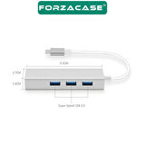 Forzacase Notebook Macbook için Type-C Ethernet 3 Port USB 3.0 Çevirici Hub Adaptör - FC823
