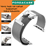 Forzacase Apple Watch 10 Series 46mm ile uyumlu Mekanizmalı Metal Hasır Kordon Kayış - FC864