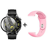 Forzacase Huawei Watch GT4 46 mm ile uyumlu Silikon Kordon Kayış + Ekran Koruma Filmi - FC875