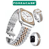 Forzacase Apple Watch 7 45mm ile uyumlu Rolex Tasarım Metal Kordon Kayış - FC878