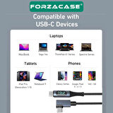 Forzacase 240W PD Type-C to Type-C LED Ekranlı 8K@60Hz 40Gbps Data ve Şarj Kablosu - FC896