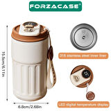 Forzacase 316 Paslanmaz Çelik Termometreli 450 ml 6 Saat Sıcak Soğuk Tutan Çay Kahve Termosu - FC944