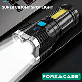 Forzacase Güçlü 4 Ledli Şarj Edilebilir Çakarlı 4 Fonksiyonlu Outdoor Kamp El Feneri - FC954