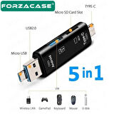 Forzacase USB 3.0 Type-C Micro USB Kart Okuyucu 5in1 USB OTG Micro SD/TF Çevirici - FC983