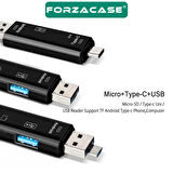 Forzacase USB 3.0 Type-C Micro USB Kart Okuyucu 5in1 USB OTG Micro SD/TF Çevirici - FC983