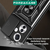 Forzacase Tecno Camon 20 Pro 5G ile uyumlu Ares Seri Yüzük Stand Kamera Korumalı Sürgülü Sert Kılıf