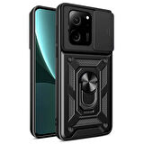 Forzacase Xiaomi Mi 13T / 13T Pro ile uyumlu Ares Yüzük Standlı Kamera Korumalı Sürgülü Sert Kılıf