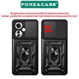 Forzacase Realme C65 4G ile uyumlu Ares Serisi Yüzük Standlı Kamera Korumalı Sürgülü Sert Kılıf