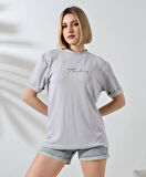 FD GİYİM Unisex Bisiklet Yaka Baskılı Slim Fit T-Shirt - Boyalı Gri