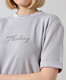 FD GİYİM Unisex Bisiklet Yaka Baskılı Slim Fit T-Shirt - Boyalı Gri