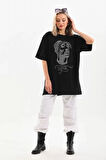 FD GİYİM Unisex Taş Desenli Oversize T-Shirt - Siyah