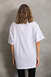 FD GİYİM Unisex Taş Desenli Oversize T-Shirt - Beyaz