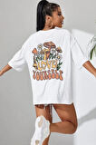 FD GİYİM Unisex Baskılı Oversize T-Shirt - Beyaz