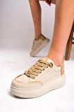 Modaya Uygun Kadın Beyaz Altın Detaylı ve Kalın Tabanlı Spor Ayakkabı 2025 Koleksiyonu GOLD BEJ / 40