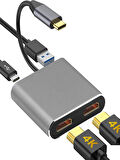 PC Macbook Ekran Genişletici Çift HDMI VGA USB 3.0 4K 60Hz USB C Hub Ekran Çift Monitör Genişletici