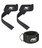 MuscleCloth Padded Lifting Straps + Padded Ankle Cuff Seti Siyah