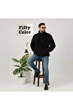 Siyah, Peluş, Wellsoft Dik Yaka, Cepleri Fermuarlı, Oversize Kesim, Peluş Ceket