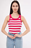 Kırmızı-Beyaz Kadın Fitilli Kaşkorse Halter yaka Atlet