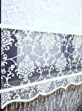 BBB Simli Boncuklu Damask Desenli Çift Mekanizmalı Tül Stor Perde Ekru MT1018SB