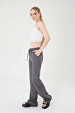 Kadın Gri Keten Karışımlı Bol Kesim Pantolon