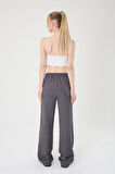 Kadın Gri Keten Karışımlı Bol Kesim Pantolon