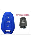 Peugeot 308 508 2008 3008 4008 5008 Uyumlu Silikon Anahtar Kılıfı (SUSTASIZ) Mavi Renk
