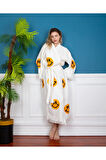Müslin Kimono %100 Pamuklu Gülen Emoji Desenli Bornoz Kaftan Sabahlık
