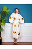Müslin Kimono %100 Pamuklu Gülen Emoji Desenli Bornoz Kaftan Sabahlık
