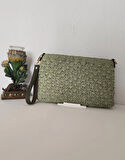Shell Stitch Model,  Suni Deri Astarlı, Kağıt İp, Clutch  Çanta  Yeşil