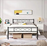 HFT HOME Metal Karyola, Çınar Metal Karyola Siyah Beyaz Gold renk seçenekli, Çift Kişilik