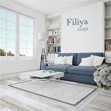 İpek Mekik Halı Filiya Gri Mavi Çizgili Çerçeveli Halı
