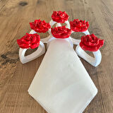 6 Lı Kırmızı Gül   Dekorlu El Yapımı Peçete Yüzüğü Halkası Sofra Dekoru Gül  Şeklinde Mutfak Sunum Dekoru